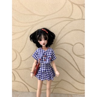 Set áo kèm váy caro xanh size blythe,xinyi,barbie