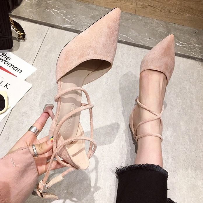 Giày cao gót mũi nhọn màu đen thời trang dành cho nữ mùa hè 5/2021 X9oc