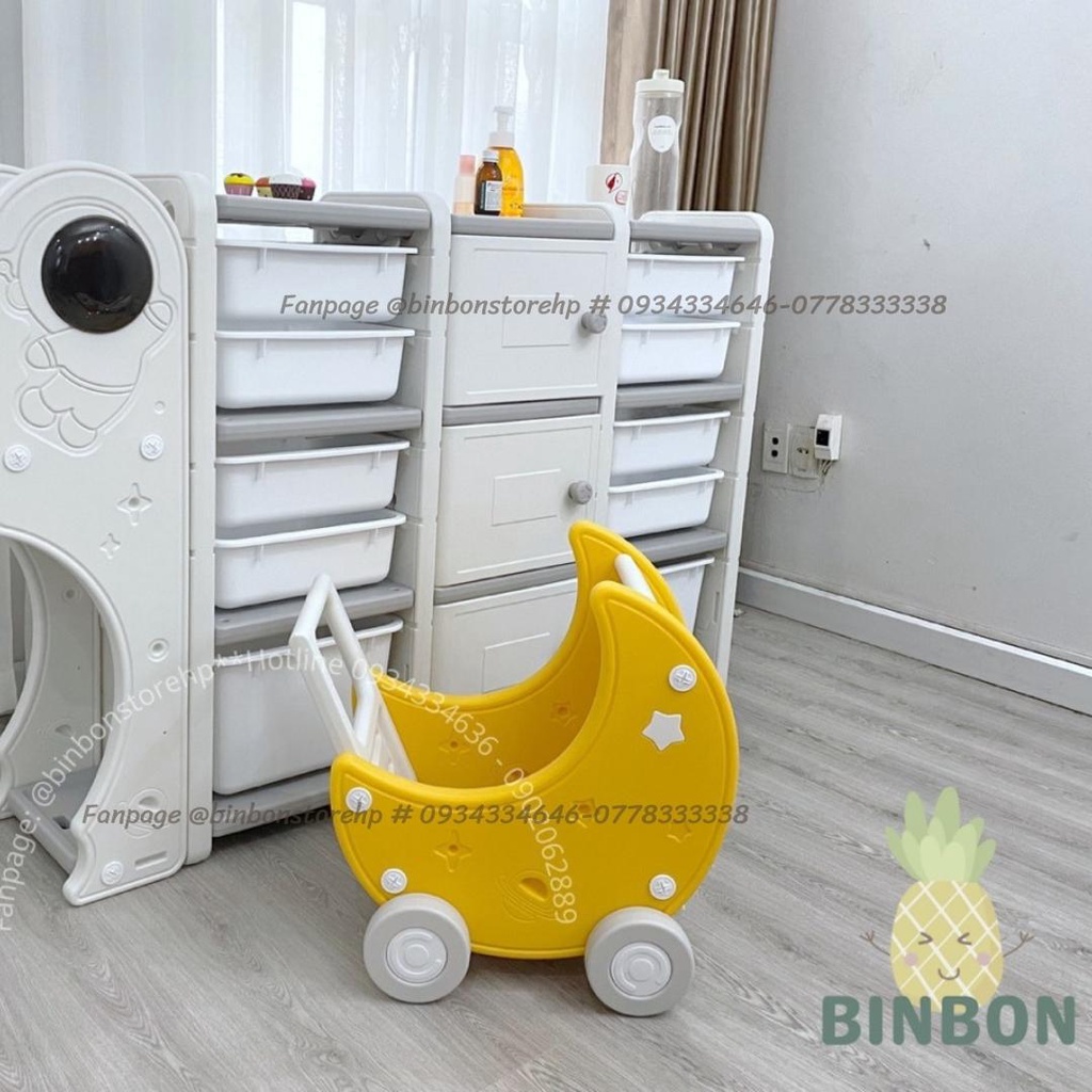 Tủ đựng đồ chơi đa năng cho bé, mô hình mặt trăng và trạm vũ trụ không gian