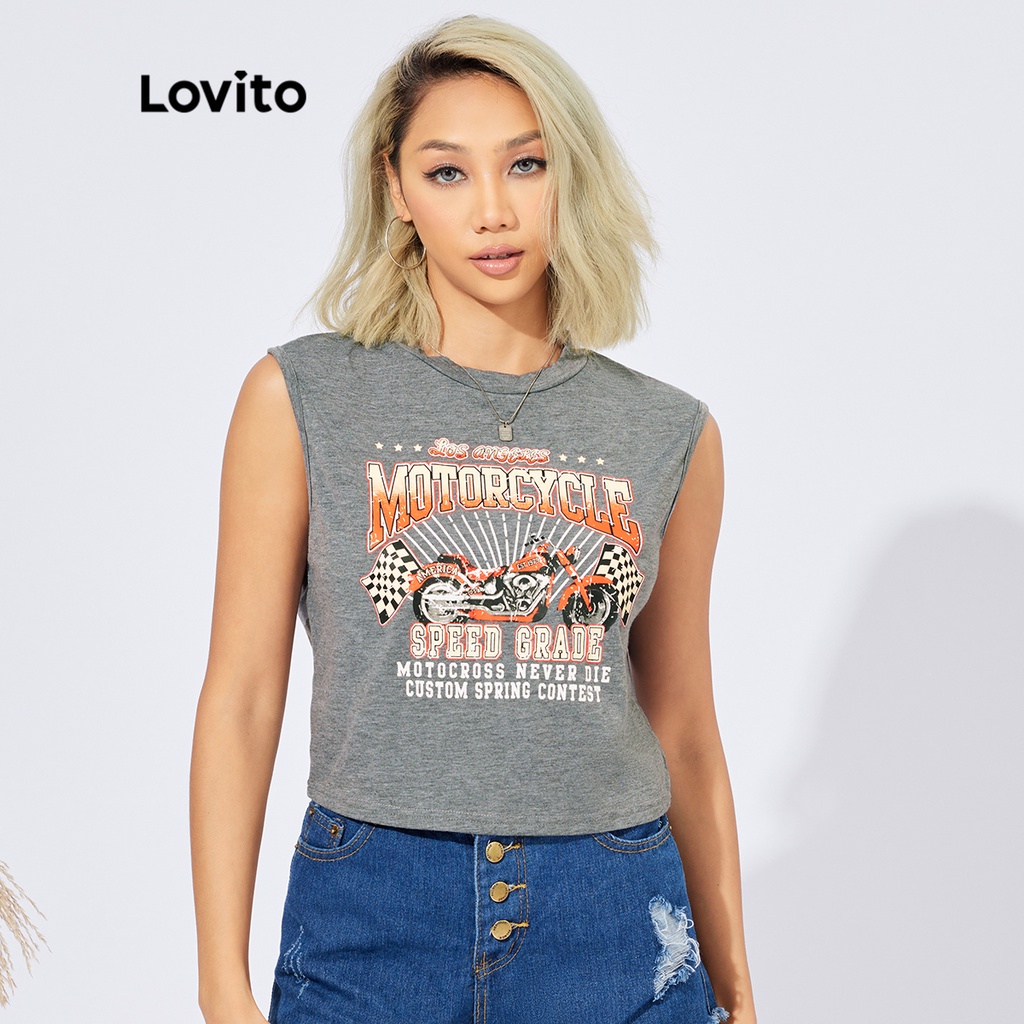 Lovito Áo Tank Top Cổ Tròn Màu Trơn Thiết Kế Đơn Giản Cá Tính L22ed012 (Xám Đậm)