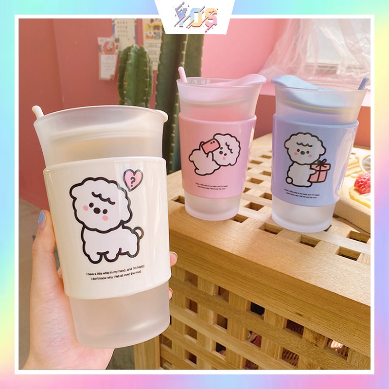 Ly đựng nước thủy tinh kèm muỗng xinh xắn ulzzang