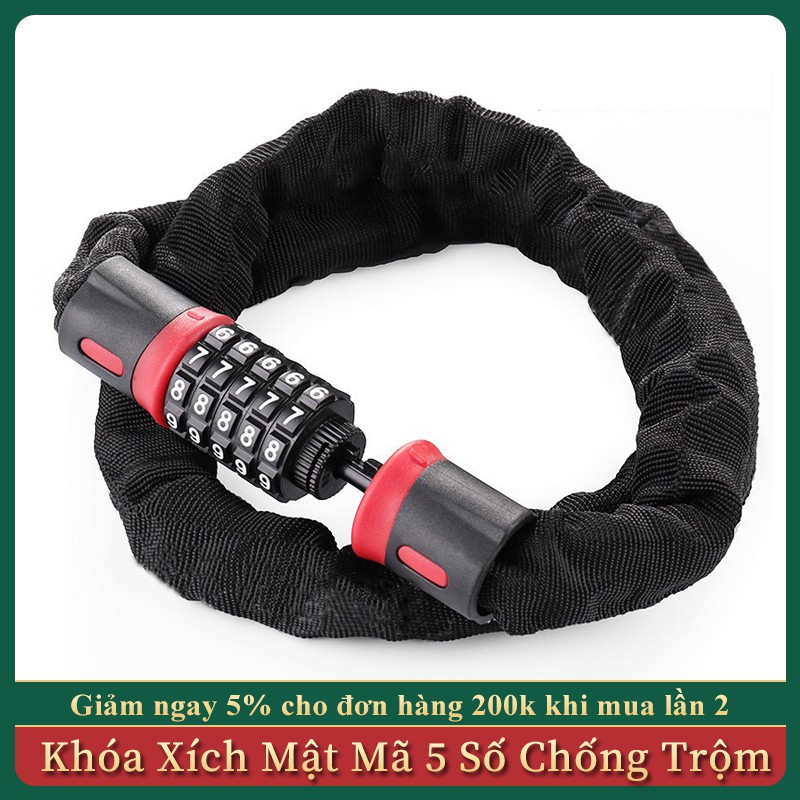 Khóa Xích Mật Mã 5 Số Chống Trộm, Chống Cắt Cho Xe Máy, Xe Đạp Dây Cao Cấp