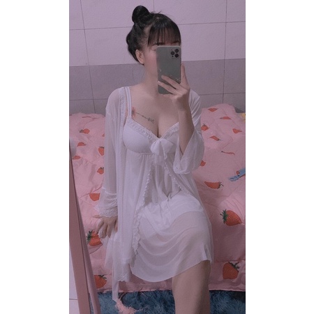 Sét Choàng Ngủ Cao Cấp Gồm Váy 3 Lớp Kèm Áo Choàng Ren, Chất Vải Mềm Cao Cấp Cho Nữ từ 40-60kg. | BigBuy360 - bigbuy360.vn