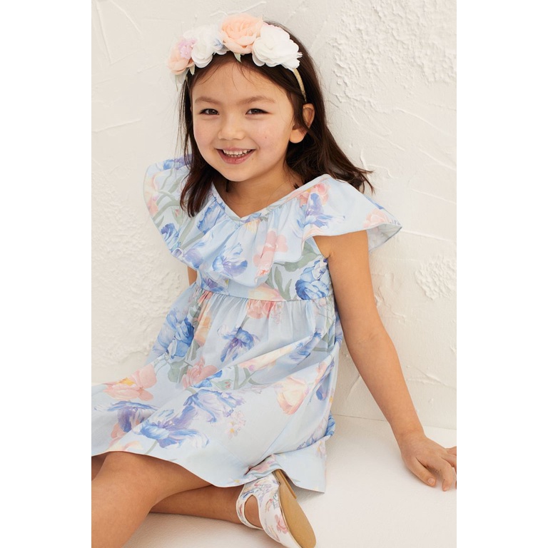 Váy bèo xòe hoa xanh 1054775001 HM H&M _hàng chính hãng authentic