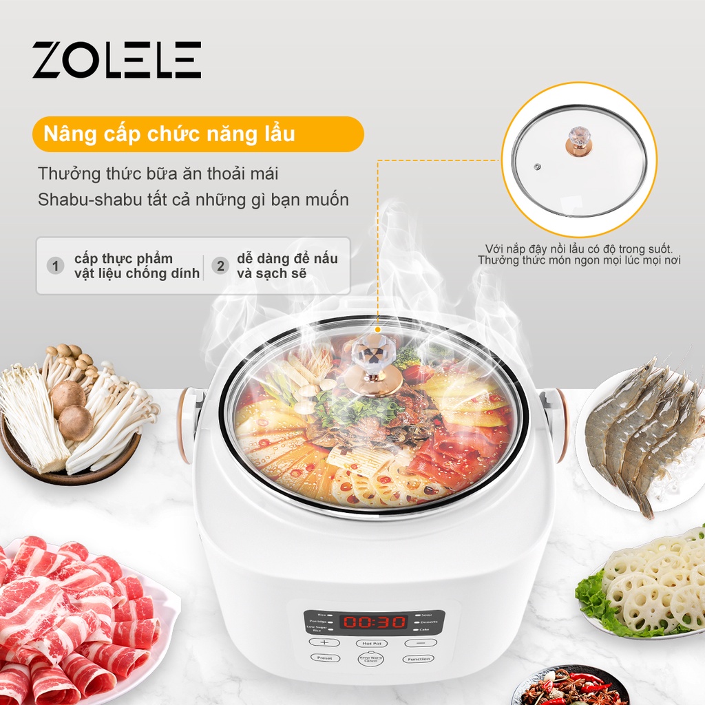 Nồi cơm điện tách đường đa năng zolele ZB500 - dung tích 3L ，Công suất 700W