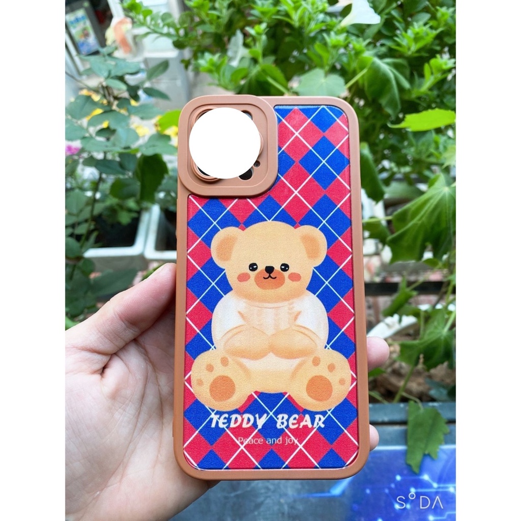 Ốp lưng iphone cạnh vuông Brown Teddy lưng bóng 6splus/7/7plus/8/8plus/x/xr/xs/11/12/13/pro/max/plus/promax