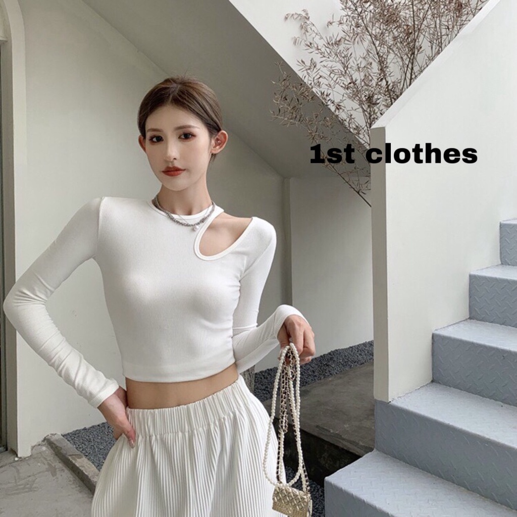 Áo kiểu nữ ôm body khoét vai 2 màu đen, trắng sang chảnh 1stclothes