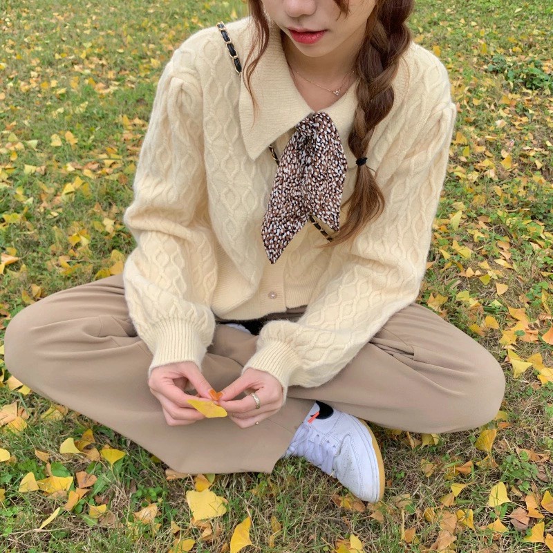 [ÁO CHOÀNG] Cardigan Nữ Lông Cừu, Áo Len Kèm Khăn Nữ Mix Quần Chân Váy Siêu Sinh | BigBuy360 - bigbuy360.vn