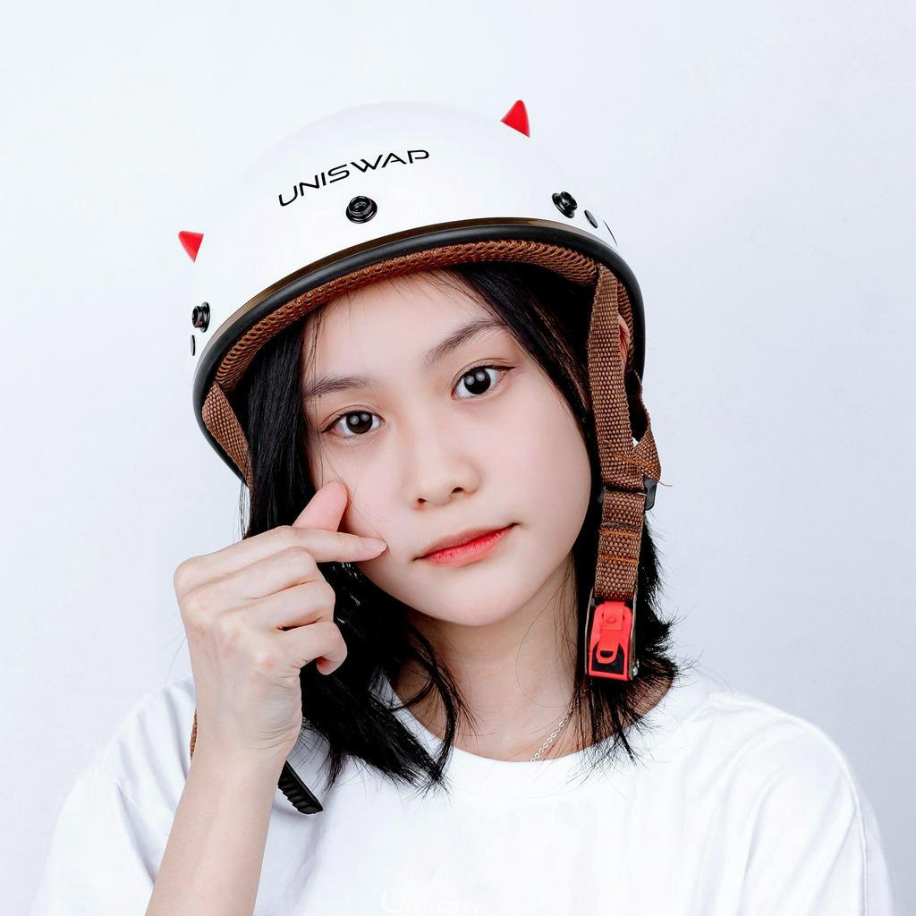 Mũ bảo hiểm nửa đầu UNISWAP gắn phụ kiện sừng mini siêu xinh đi chơi, dạo phố, tặng kèm túi đựng mũ và lưỡi trai