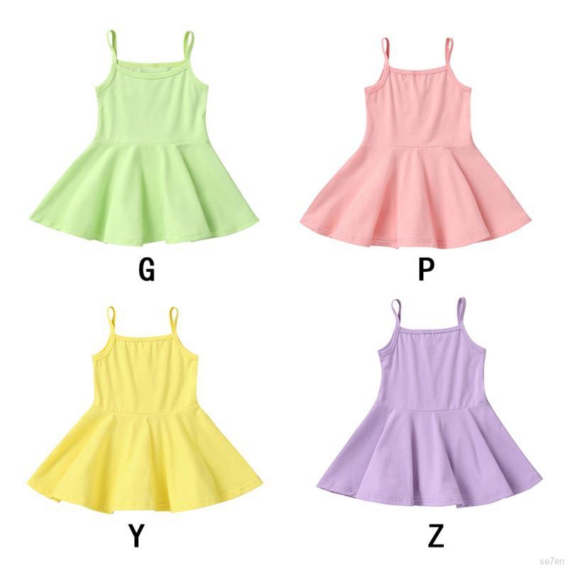 Đầm hai dây trơn màu xinh xắn dành cho bé gái