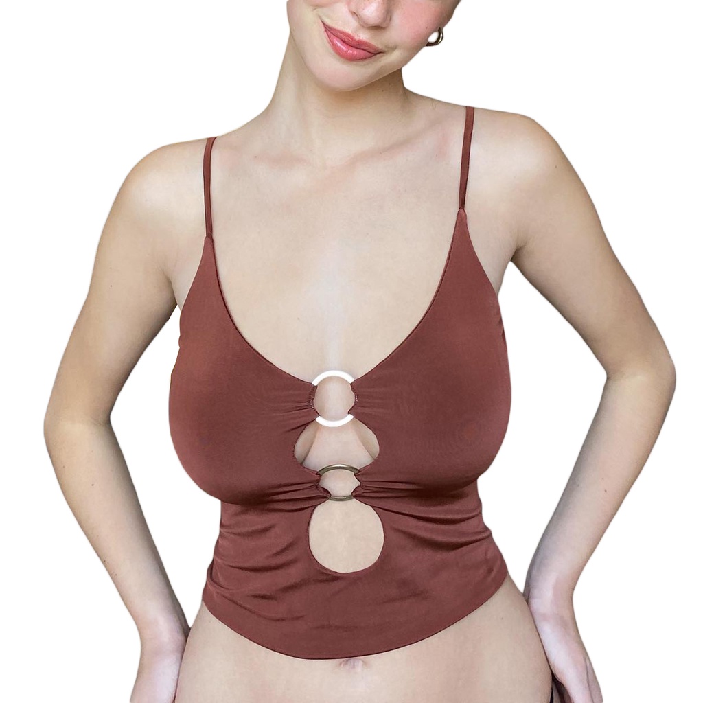 Áo hai dây màu trơn cổ chữ U thời trang cho nữ