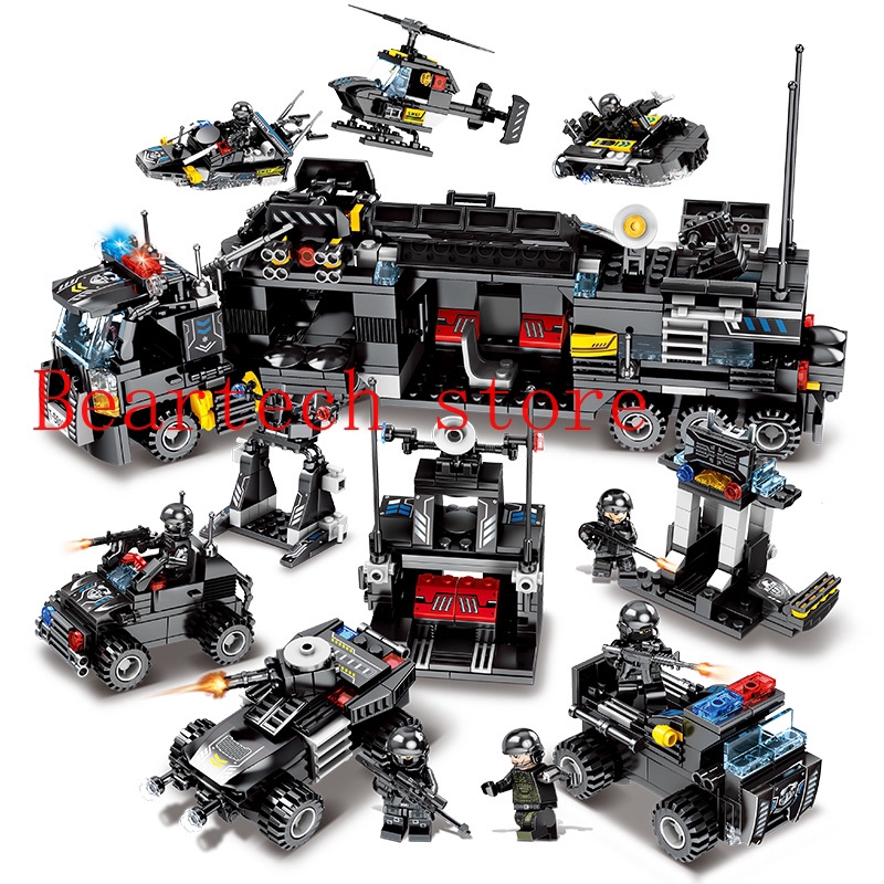 Lego compatible 8in3 City Police SWAT Truck Building Blocks Sets Ship Helicopter Technic Bricks Toys for Children