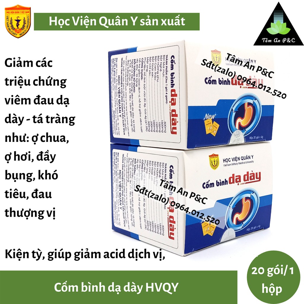 Cốm bình dạ dày Học Viện Quân Y (hộp 20 gói)-Giảm triệu chứng đầy hơi khó chịu, giảm đau dạ dày-CHÍNH HÃNG HVQY