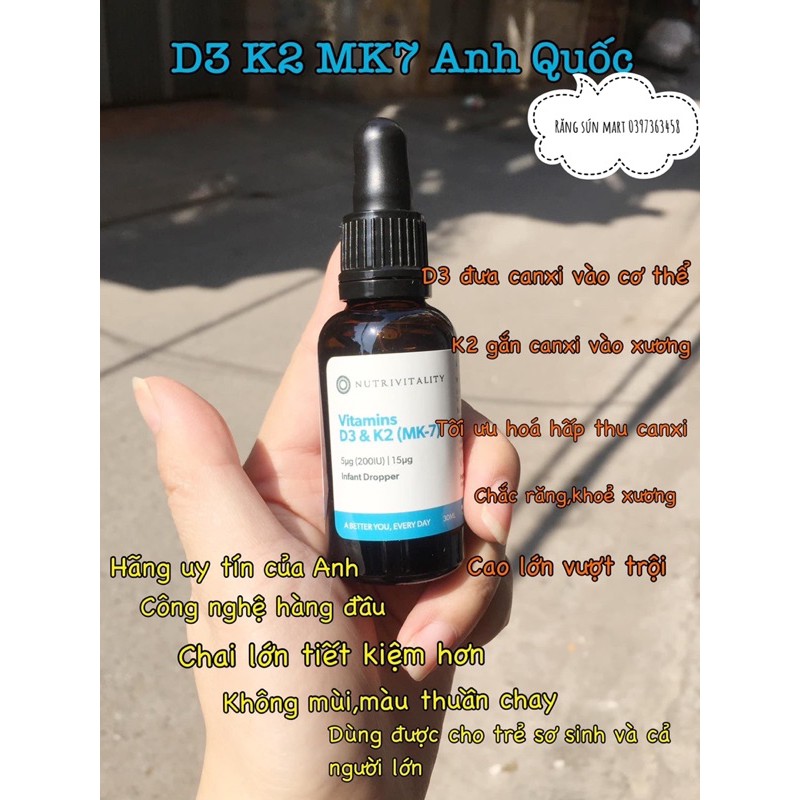 Vitamin D3 K2 (MK7) 👉[chính hãng Anh]👈 30ml giúp bé hấp thụ canxi tối đa