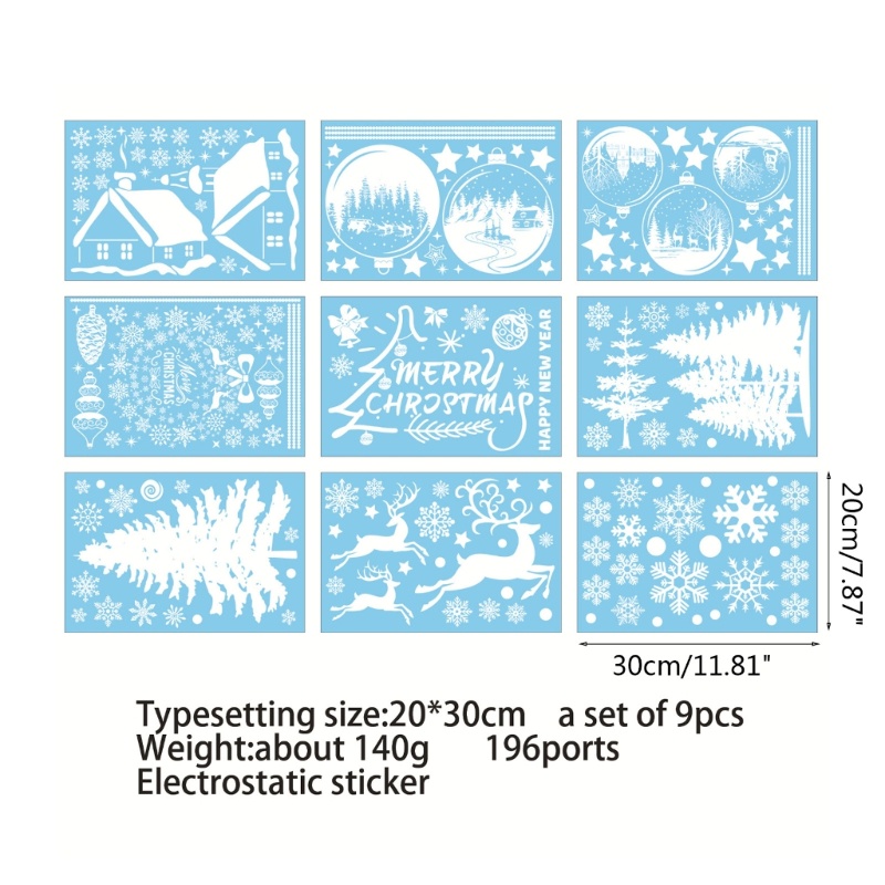 Set 9 Tấm Sticker Dán Kính Cửa Sổ Trang Trí Giáng Sinh