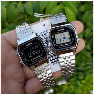 Đồng Hồ Casio Unisex LA680WA Dây Bạc - Mặt Full Đen Chính hãng