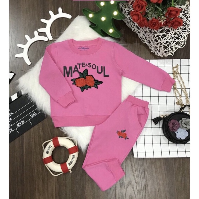 Bộ nỉ da cá hoa hồng cực xinh cho bé gái 1-7y