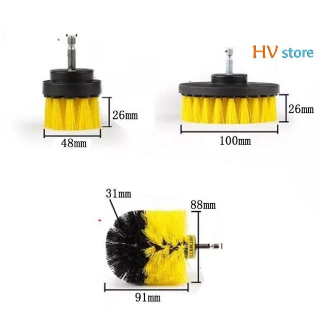 Bộ 3 đầu cọ bàn chải gắn máy Khoan cầm tay - Dụng cụ vệ sinh nhà cửa lốp xe thông minh