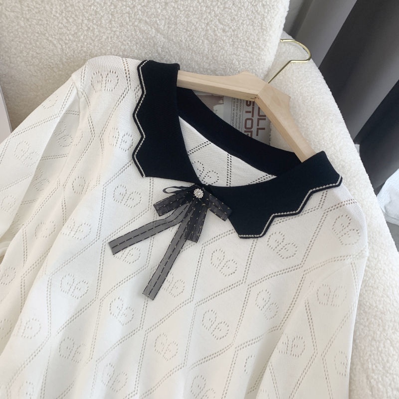 Áo Sweater Dệt Kim Cổ Búp Bê Đính Nơ Thời Trang Mùa Thu Cho Nữ