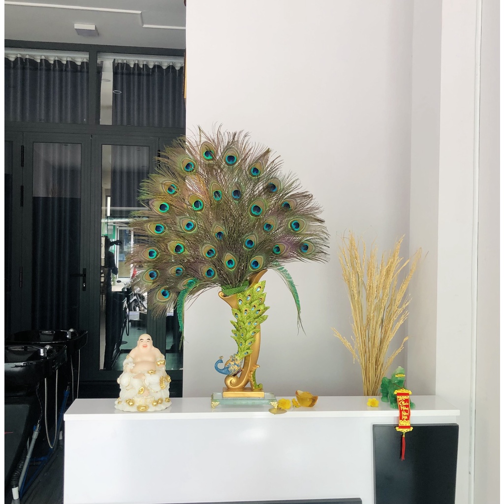 Bình lông công Lộc phát trang trí chất liệu composite cao 38cm