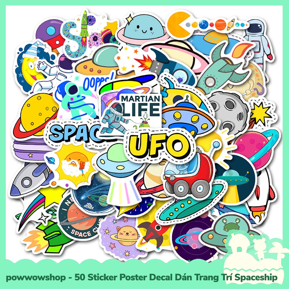 [Sẵn VN - Hỏa Tốc] 50 Sticker Decal Dán Trang Trí Đa Năng Cho Nhiều Vật Dụng Mẫu Oled Spaceship Come To Space