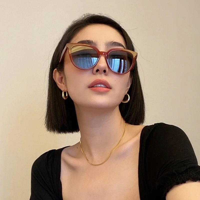 Kính Mát Gọng Tròn Chống Tia UV400 Màu Trà Thời Trang Hàn Quốc Cho Nữ