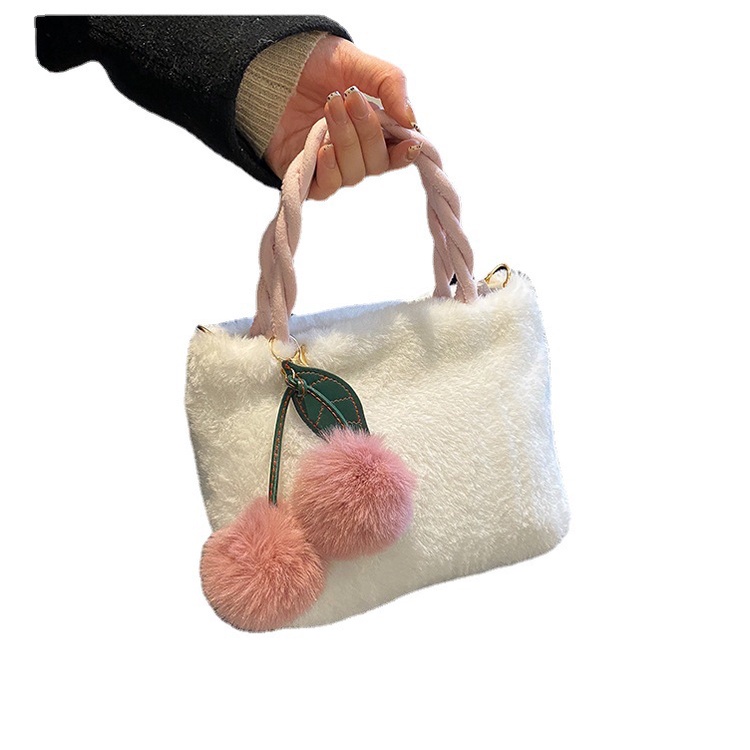 Túi Xách Đeo Vai Kiểu Vuông Nhỏ Phủ Bông Phối Dây Xích Thời Trang Hàn Quốc Sành Điệu