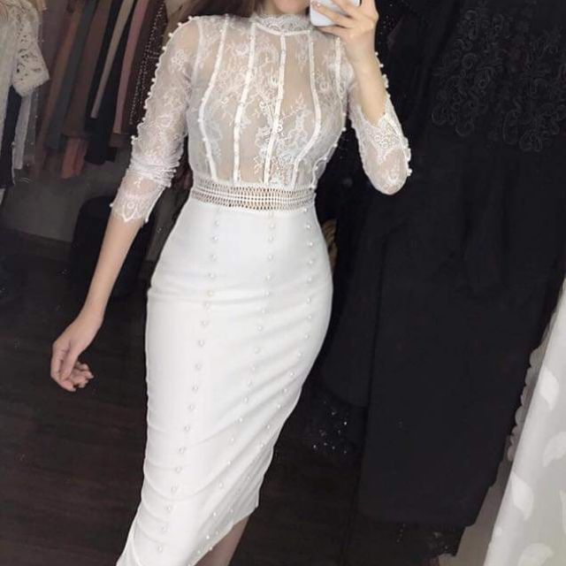 ĐẦM BODY ĐÍNH NGỌC ✔️ size 1: V1 100 , eo: 80-85✔️ Thun mỹ cao cấp 🎀 Màu: ĐEN/ TRẮNG