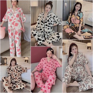 Bộ lụa pizama cánh dơi tay lỡ-quần dài vải cao cấp ☘️ đồ ngủ nữ - hàng mới về