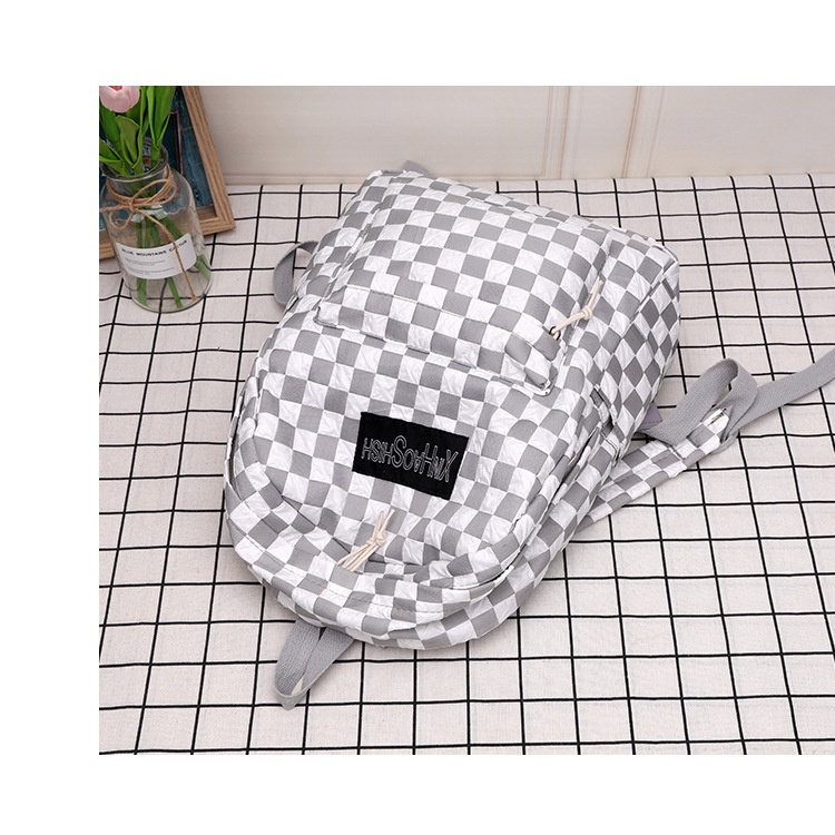 Ba Lô Học Sinh ,Phiên bản Hàn Quốc của phong cách văn học ins, chất liệu nylon, in kẻ sọc