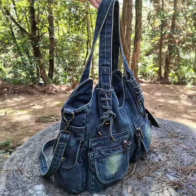 Túi Xách Denim Sức Chứa Lớn Phong Cách Retro Thời Trang Cho Nữ