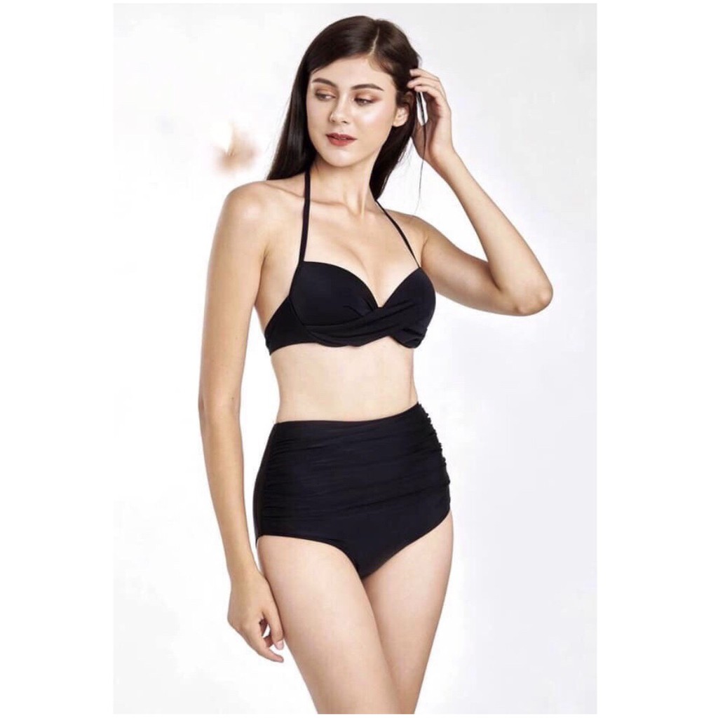 Bikini 2 mảnh áo gọng không nơ quần cạp cao-che khuyết điểm cực tôn dáng-bikinistore