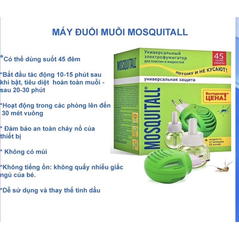 Máy đuổi muỗi Nga Mosquitall 45  tinh dầu dùng đến 45 ngày