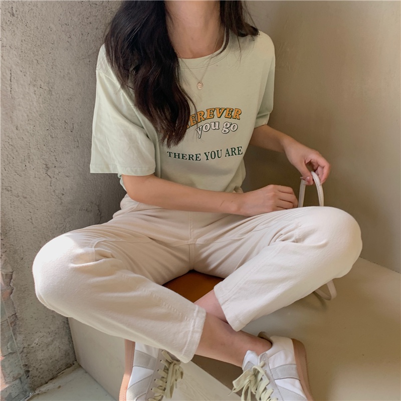 SUXI Áo Thun Tay Ngắn Cổ Tròn Dáng Rộng In Chữ Thời Trang Mùa Hè Cho Nữ