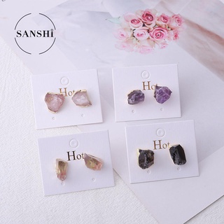 Bông tai đá thạch anh tím pha lê trong suốt tự nhiên