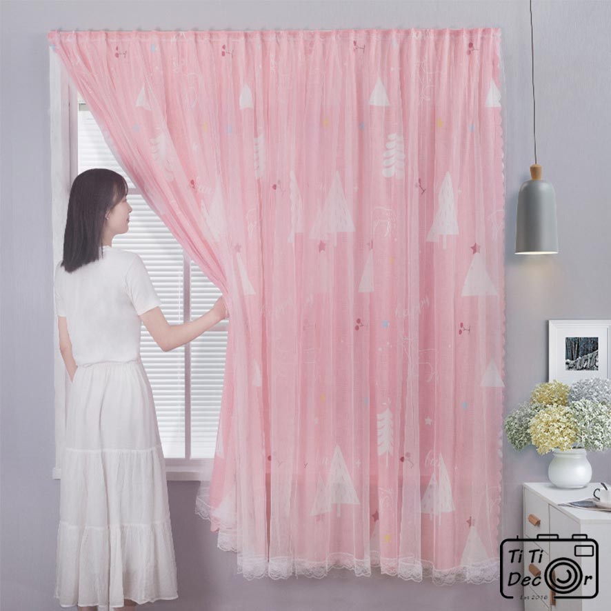 Rèm cửa hồng pastel tự dính phong cách Bắc Âu hiện đại - TiTi Decor