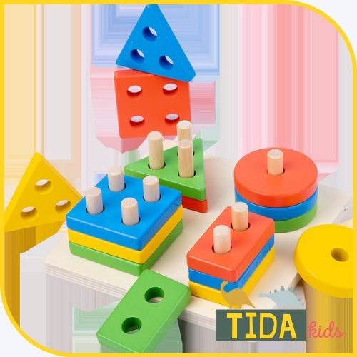 Luồn Cọc Thả Hình 4 Trụ ⚡ CÓ HỘP ⚡ Early Education Geometry Board Ohey, Đồ chơi Cho Bé Vận Động Tinh, TiDa Kid Shop