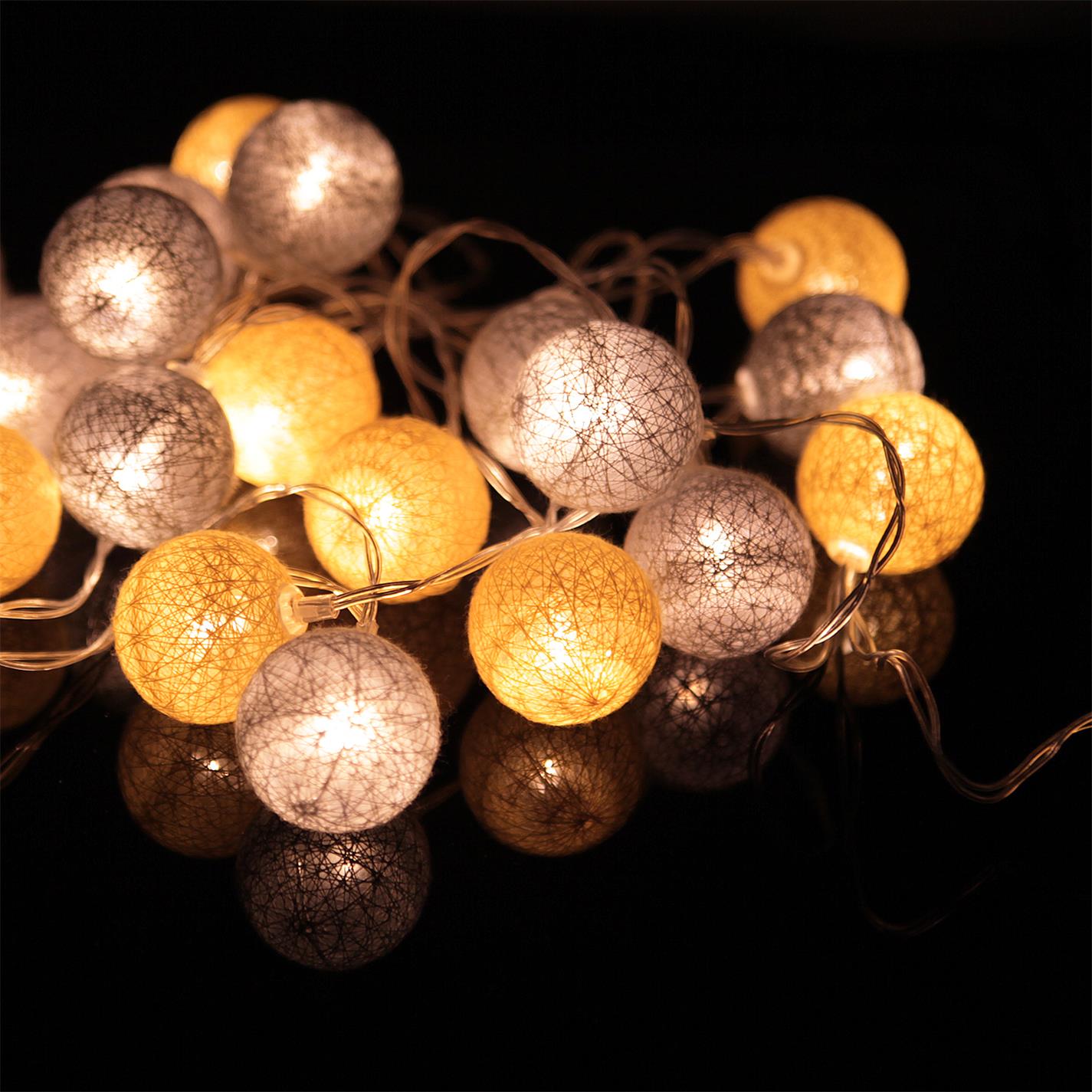 20 LED Cotton Ball Globe String / Fairy Lights Bedroom Wedding Christmas Decoration