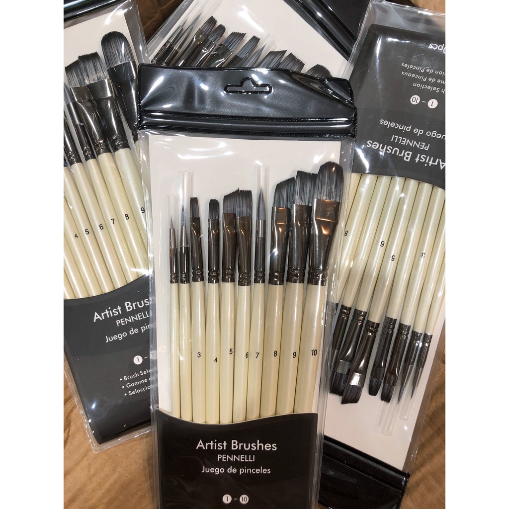 Bộ 10 cọ vẽ tranh sơn dầu, màu nước,màu acrylic nhiều loại đầu cọ
