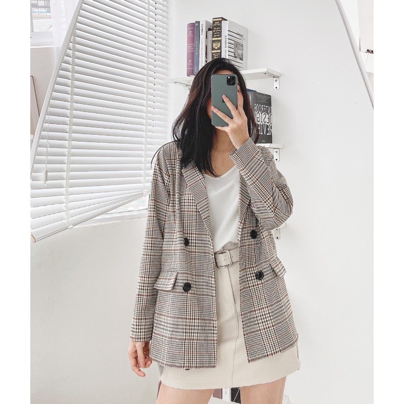 blazer kẻ nâu 1 lớp | BigBuy360 - bigbuy360.vn