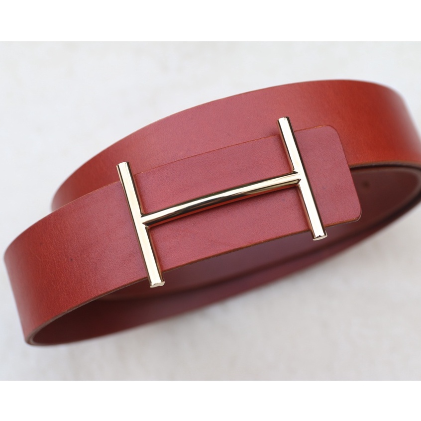 Thắt lưng da thuộc thảo mộc mặt thép không gỉ chữ H handmade