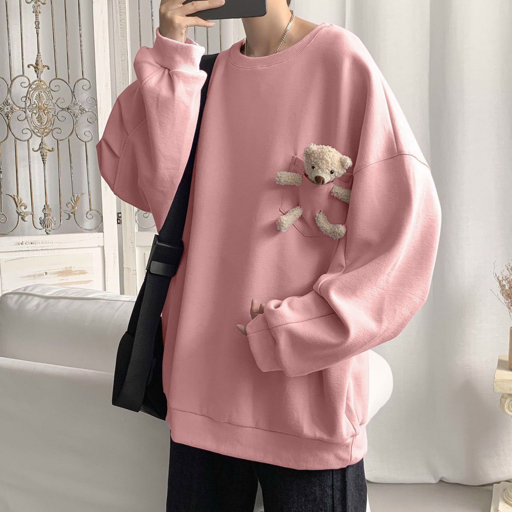 &lt;FREE SHIP&gt; ÁO NỈ SWEATER TAY DÀI DÀY DẶN Y MẪU PHỐI TÚI GẤU