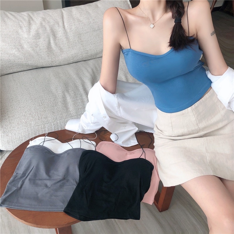 O 2 dây sợi bún siêu mảnh có đệm ngực thun dáng lửng sexy