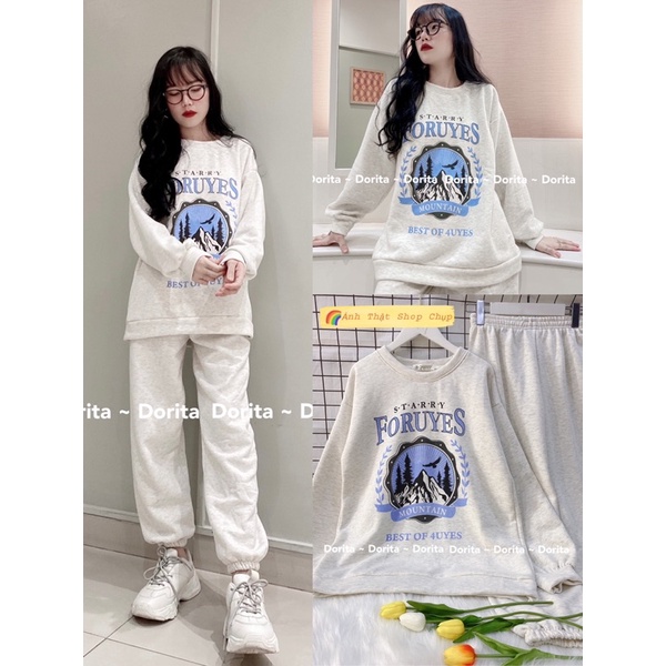 [Ảnh thật/Video] Set Nỉ Foruyfs form oversize, Bộ Nỉ quần ống boom áo dài tay hoodie form rộng Ulzzang - DoritaBoutique