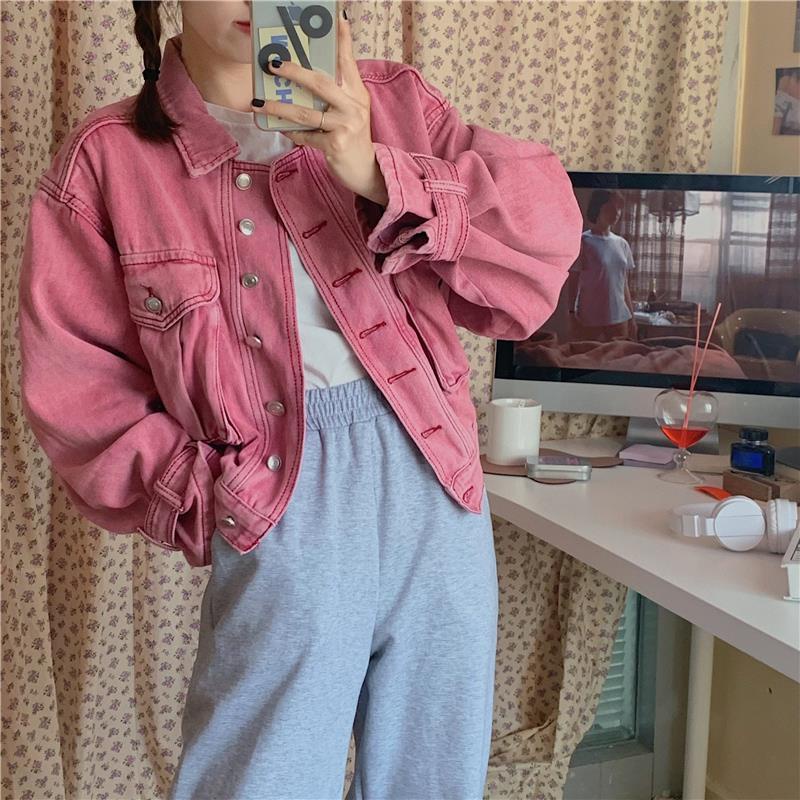 Bán Chạy!F &amp; X Áo Khoác Denim Màu Hồng Phong Cách Đường Phố Thời Trang Mới 2022 Dành Cho Nữ Dễ Phối Đồ