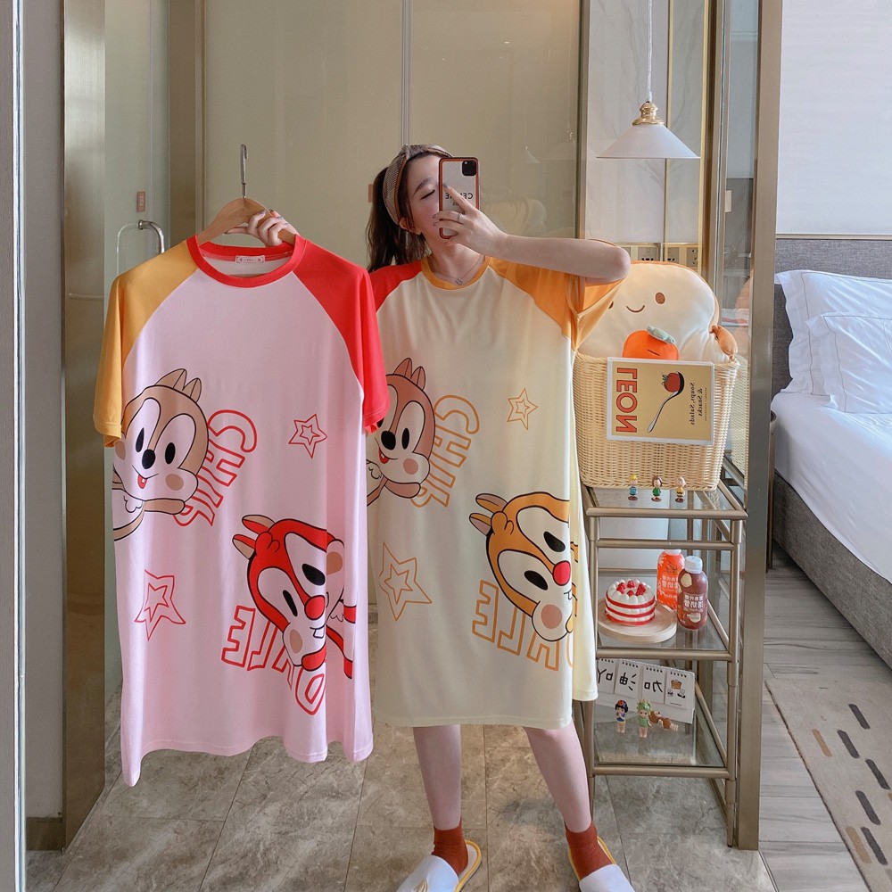 Bộ đồ ngủ cotton hoạt hình thoải mái và dễ thương, váy ngủ ngắn tay | BigBuy360 - bigbuy360.vn