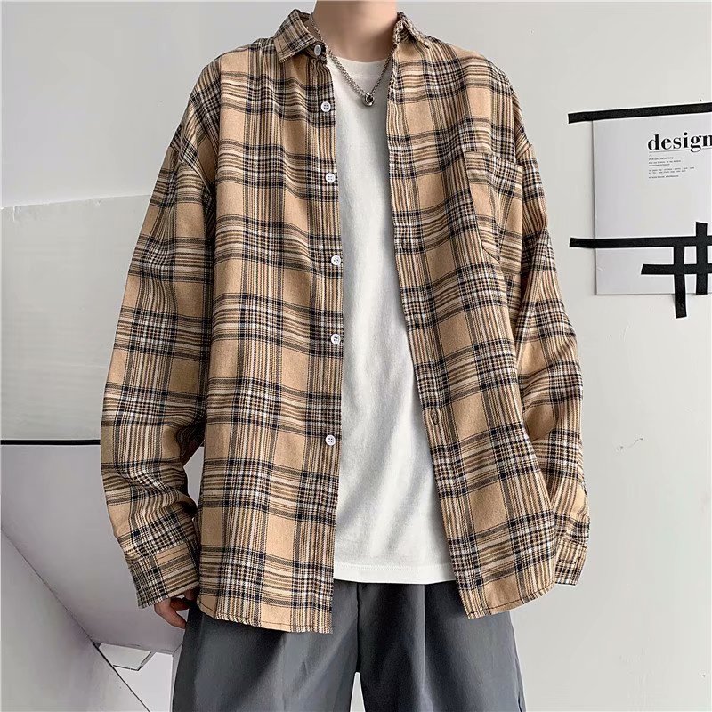 Áo sơ mi tay dài họa tiết sọc ca rô size M-3XL phong cách Hàn Quốc thời trang dành cho nam