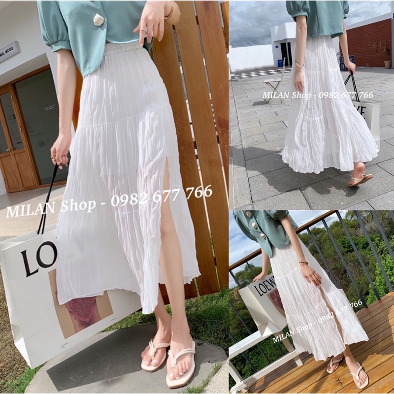 Chân váy dáng dài sẻ đùi style siêu hot