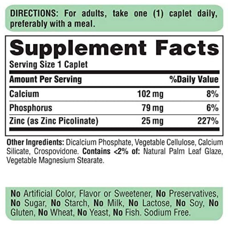 Viên uống bổ sung kẽm zinc 25mg-50mg giảm mụn, tăng cường sức đề kháng Puritan's Pride 100v