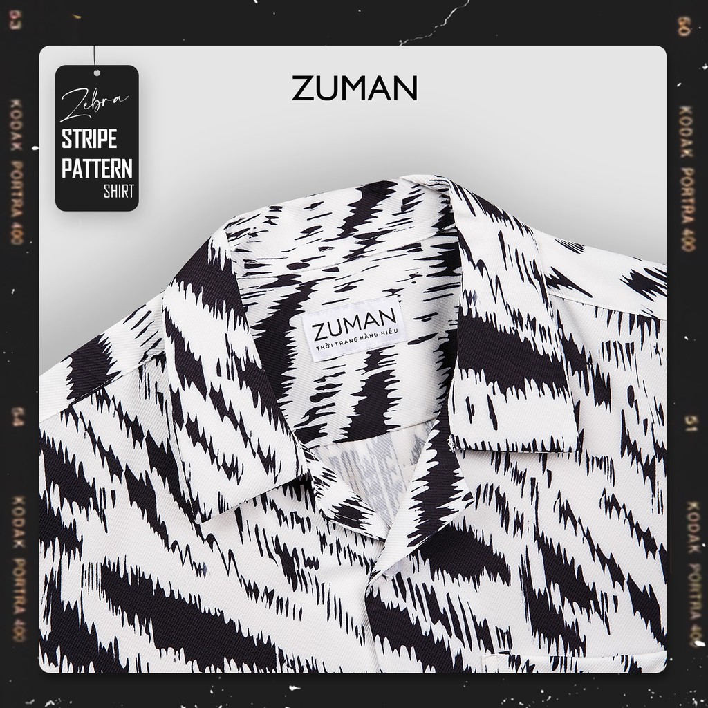 Áo sơ mi nam họa tiết tay ngắn Zebra Shirt  ASM105 ZUMAN  form suông, chất lụa chéo, thoáng mát, không nhăn